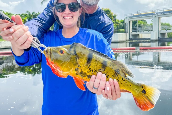 a person holding a fish